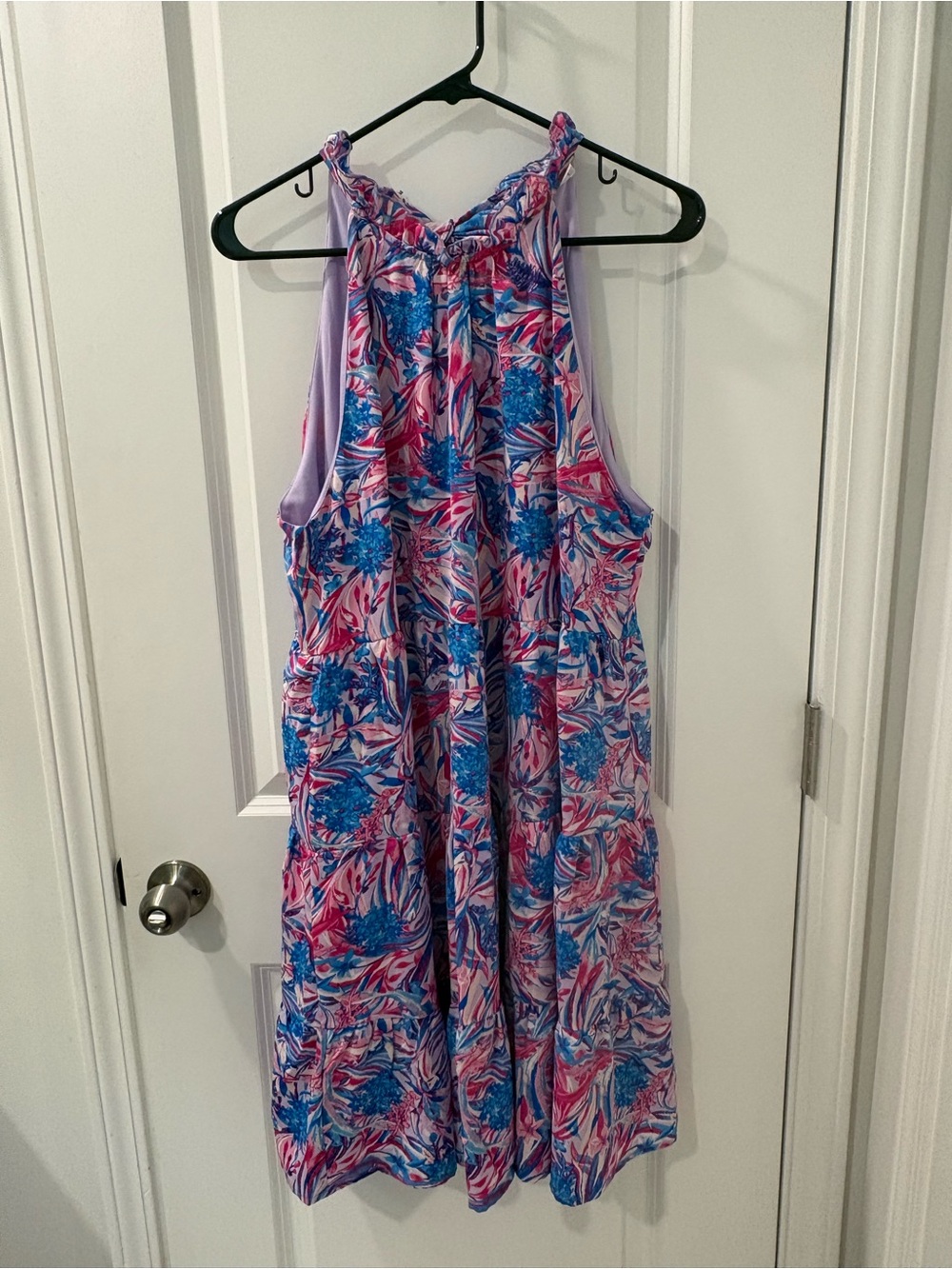 Tie-Back Floral Mini Tiered Dress in Pink & Blue